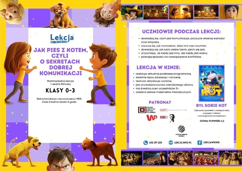 „Lekcja w kinie” Helios dla klas 1-3 i oddziału przedszkolnego 