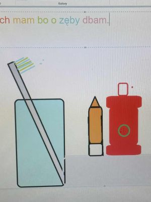 Kolorowy obrazek o higienie jamy ustnej stworzony przez ucznia w programie Paint