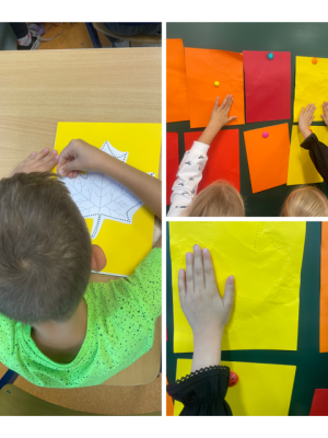 Perforowanie liści - uczniowie badają powstałą fakturę.&nbsp;