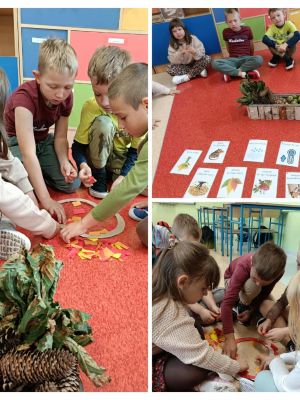 uczniowie klasy 1a podczas rozmowy o jesieni