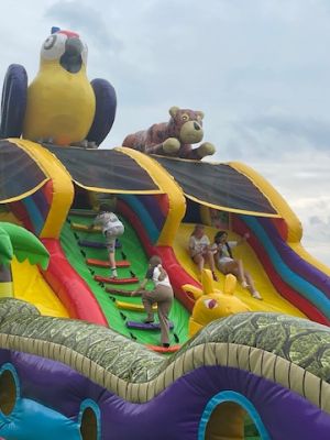 Uczniowie świetnie się bawią na dmuchańcach. Uczniowie świetnie się bawią na dmuchańcach.