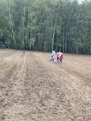 Uczniowie pr&oacute;bują swoich sił w orce pola.